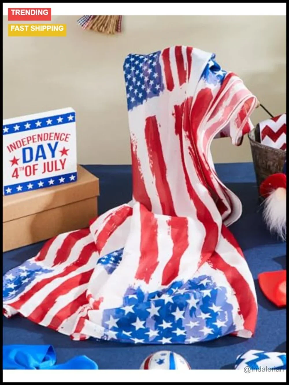 Patriotic Chiffon Shawl Scarf for Women 4th of July